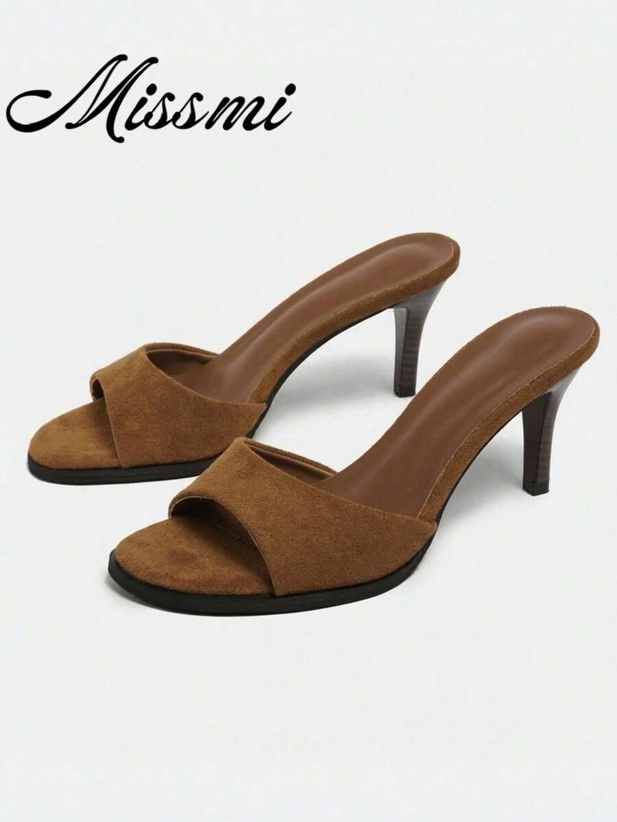 Women's New Summer Plastic Square Toe High Heel Mules, Kitten Heel Shoes