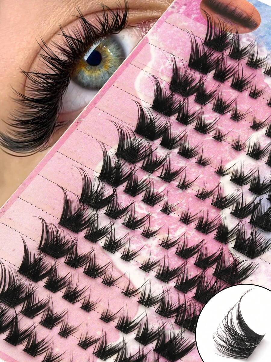 104 Clusters Fluffy Eyelash Clusters, Cartoon Style Long Eyelashes, Suitable For Beginners To Use At Home, Super Thick False Eyelashes, Suitable For Various Occasions, Weddings, Evening Parties, Can Be Freely DIY. Eyelash Clusters, Single Eyelashes, False Eyelashes, False Eyelashes - View 1