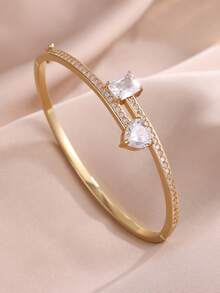 rakol 1 chiếc vòng tay hở dạng cuff hình vuông rỗng đính đá Cubic Zirconia 3D hình giọt nước thanh lịch cho nữ, phù hợp đeo hàng ngày - Phong cách 10 - Xem 2