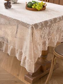 1pc French Country Style Floral Lace Trim Tablecloth Table Cover Holiday Decoration - Beige - View 6