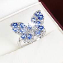 1pc Adjustable Butterfly Design Cubic Zirconia Inlaid Ring For Women - Multicolor - View 2