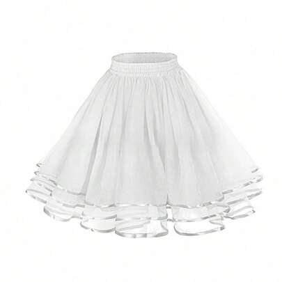 50cm 3-Layer Tulle Petticoat, Women's Short Western Style Solid Color Boneless Skirt Party Underskirt