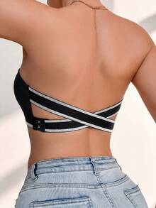 Women's Seamless Non-Wired Bra, Sexy One-Shoulder Design, Non-Slip Sides, No Padding And Criss-Cross Back Straps, Strapless - Black - View 5