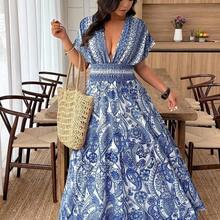 guang zhou mi qian shang mao Weeklong Vestido de mujer de talla grande con cuello en V profundo, manga corta con volantes y estampado de vacaciones - Multicolor - Ver 10