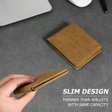 - portafolios delgada para hombre con bolsillo frontal de piel minimalista para ventana de identificacin, Marrn, Una talla, Minimalista - marrón - Ver 6