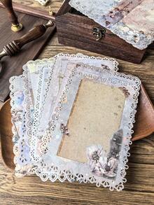 1 Pack 10 Sheets Vintage Botanical Floral Letter Paper With Hollow Border Decorative Background Material Paper - BQ984 - View 7