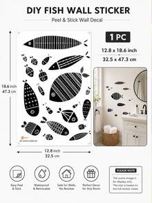 SUPSTICKER 1片裝 DIY 海洋魚類牆貼，可撕貼可移除 PVC 牆貼，適用兒童房、臥室、浴室，5款可選，12.8x18.6英吋 - 彩色 - 查看 3