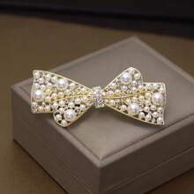 1pc Bow & Pearl Hair Clip, Women Bangs Clip, Elegant Hair Accessory,Claw Clips - White - View 6