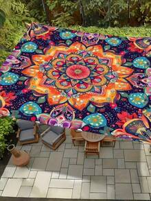1 pieza Cortina de sombra exterior con patrón de mandala bohemio y degradado - Protección solar reforzada, fácil de instalar y guardar, adecuada para jardín, patio, piscina para uso de 6 personas (postes no incluidos), sombra exterior - B - Ver 2