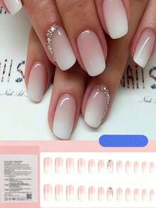 Upgrade Your Style 24pcs Short Square Ice Transparent Gradient Sexy Design Full Coverage Nail Tips Suitable For Women And Girls - Multicolor - View 2