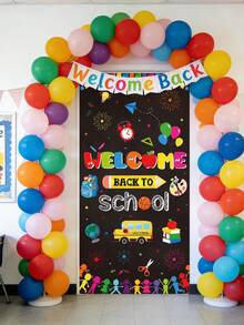 1pc/Back To School Door Decoration, Black Stretch Banner, Photo Prop, Classroom Wall Decor (Includes Rope), Back To School Party Backdrop, Entryway Decor, Room Decor, Back To School Classroom Decoration - Multicolor - View 2