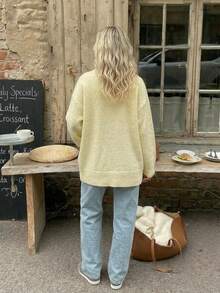 Women's Wool Blend Elegant Sweater, Relaxed Soft V-Neck Oversized Sweater, Versatile For Commute, Early Autumn, Layering, Daily Wear, And Dates Yellow - Yellow - View 3