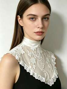 1 pièce Faux col de châle en dentelle pour femme, col de chemise de style élégant et décontracté, peut être associé à des t-shirts, des pulls, des sweats-shirts, peut couvrir la poitrine - Blanc - Voir 5