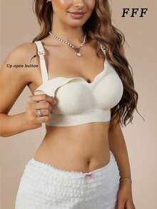 White Nursing Bra For Breastfeeding, Maternity Lift Up Closure Bra, Postpartum Seamless Wireless Bra For Pregnancy & Nursing - White - View 2