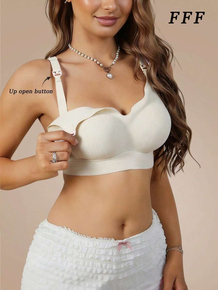 White Nursing Bra For Breastfeeding, Maternity Lift Up Closure Bra, Postpartum Seamless Wireless Bra For Pregnancy & Nursing
