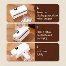 Mini Hand-Pressed Sealer, 5-Level Adjustable Digital Display Portable Heat Sealer, One-Touch Operation Food Sealing Machine, Suitable For Snack Plastic Bags, Moisture-Proof, Kitchen, Home And Travel Use - Multicolor - View 8