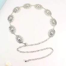 1 pezzo Catena da vita in metallo intagliato stile bohémien western vintage da donna, stile casual versatile alla moda - Catena da vita in argento con grande fiore - Visualizzare 1