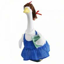 Porch Goose Back To School Outfit Cute Dress And Ponytail Wig Set For 23 Inch Lawn Goose Statue Clothes - 藍色 - 查看 6