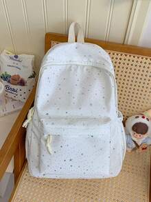 1pc Girls Starry Pattern Nylon Zipper Closure Fashion Backpack Student School Bag Suitable For All Seasons Daily Use Without Pendant - A - View 11