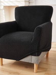 1pc Jacquard Stretch Sofa Cover, Elastic Sofa Protector, Anti-Slip Soft Durable Fabric, Pet & Child Friendly, Easy Installation, Wrinkle-Resistant, Machine Washable, Single Seat Cushion Cover, Sofa Protector, Living Room Home Decor, 90x140cm - Black - View 5