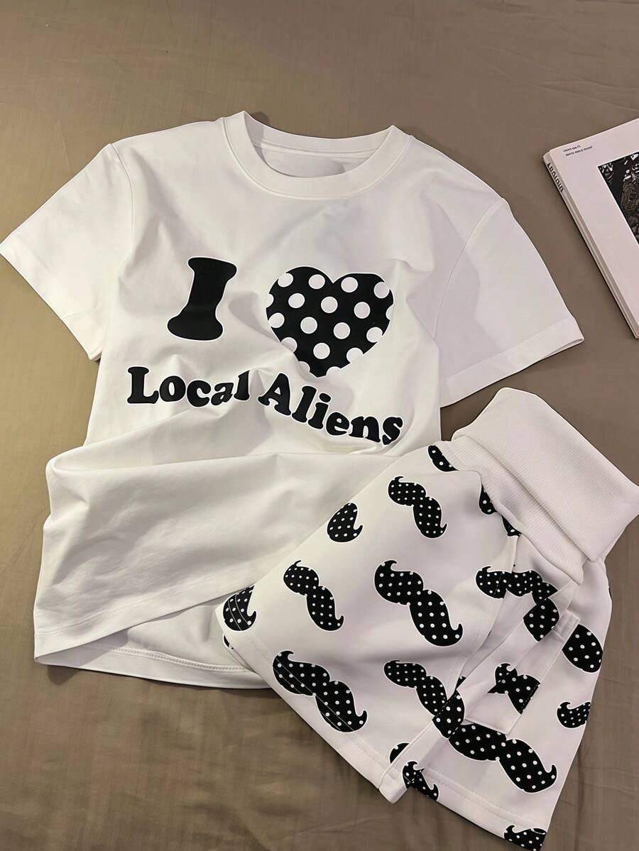 200g 100% Cotton T-Shirt, 2026 Summer Fashion Printed Short-Sleeve T-Shirt, Couple Style, Innerwear, Outerwear, Office Casual Round Neck Short-Sleeve Top - White - View 1