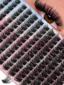 13 Rows D Curl 3D Voluminous Fluffy Thick Lightweight Soft DIY Lash Clusters For Eyelash Extensions, Beginner Friendly, Reusable, Easy To Apply, Suitable For Daily, Date, Party And Other Occasions - D - View 1