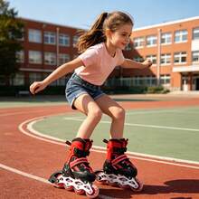 Verstellbare Rollschuhe für Damen und Herren – mit seitlichem Verstellmechanismus – Inlineskates – P-Anti-Verstauchung – Rollschuhe – Größe S (Größen 27–32) - Rot - Übersicht 3