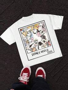 2026 Disney World Mickey And Friends Photo Frame T-Shirt, White Short-Sleeved T-Shirt, Suitable For Family Trips And Vacations To Disneyland. - 白色 - 查看 2