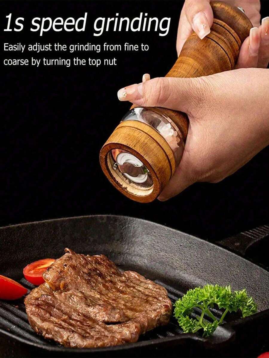 Pepper Grinder, Wooden Salt And Pepper Grinder Set, Household Sea Salt Grinder, Wooden Spice Grinder, Manual Pepper Grinder, Reusable Spice Bottle, Adjustable Ceramic Grinding Rotor, Suitable For Barbecues, Picnics, Camping, Kitchen Gadgets - Multicolor - View 1