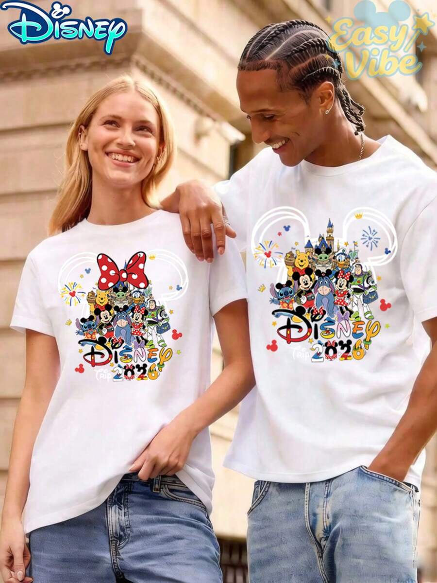 Disney Trip 2026 Castle & Full Character Cartoon Print - Women's White T-shirt - View 1