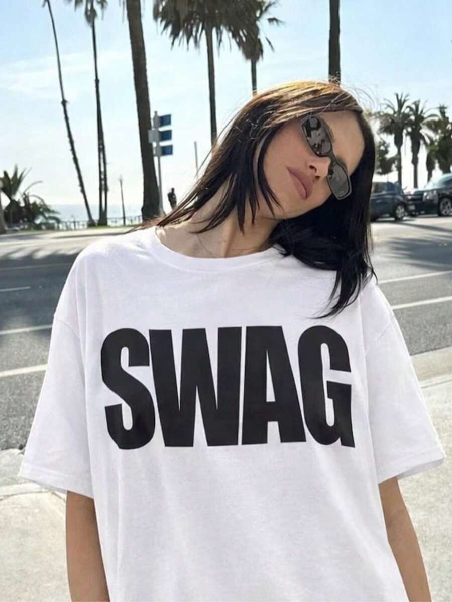 Bold "SWAG" T-Shirt, Funny Typography Tee, Graphic Streetwear Gift. - White 3 - View 1