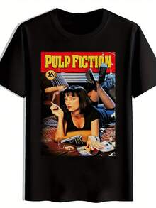 X Pulp Fiction Iconic Movie Graphic Tee, 100% Soft Premium Cotton, Machine Washable, Lightweight, Crew Neck, Unisex Casual T-Shirt, Perfect For Summer And Spring, Bold Print Tee For Everyday, Movie Fan Gift And Cult Fashion Classic. - Back - View 1