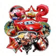 Hasbro Car Theme Birthday Balloon Bouquet, Metallic Foil Balloons, Red Star And Number Decorations For Birthday Party, For Boys - As Shown In the Figure - View 1