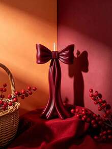 Vintage Burgundy Bowknot Scented Candle - 3D Bowknot Design/High-End Home Decor Ornament/Smokeless Fragrance Gift, Suitable For Bedroom/Bathroom Atmosphere Creation/Photography Props - Bow Candle - View 9