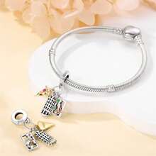 1 Piece Of S925 Sterling Silver Travel Landmark-Themed Bead, Featuring An Original Design Of A Suitcase Adorned With Architecture From Around The World; An Enamel Pendant Chain With Diamond Accents; Suitable For Bracelets And Necklaces; A Global-Style Jewelry-Making Accessory; Commemorates Your Travels; Meets The Needs Of Both Crafting And Everyday Wear - Multicolor - View 3