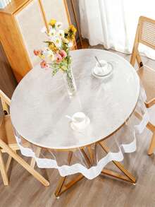 Transparent Plastic Tablecloth Cover, Round Waterproof PVC Plastic Tablecloth With White Lace Trim, Oil-Proof, Suitable For Dining Table, Kitchen, Home - Multicolor - View 5