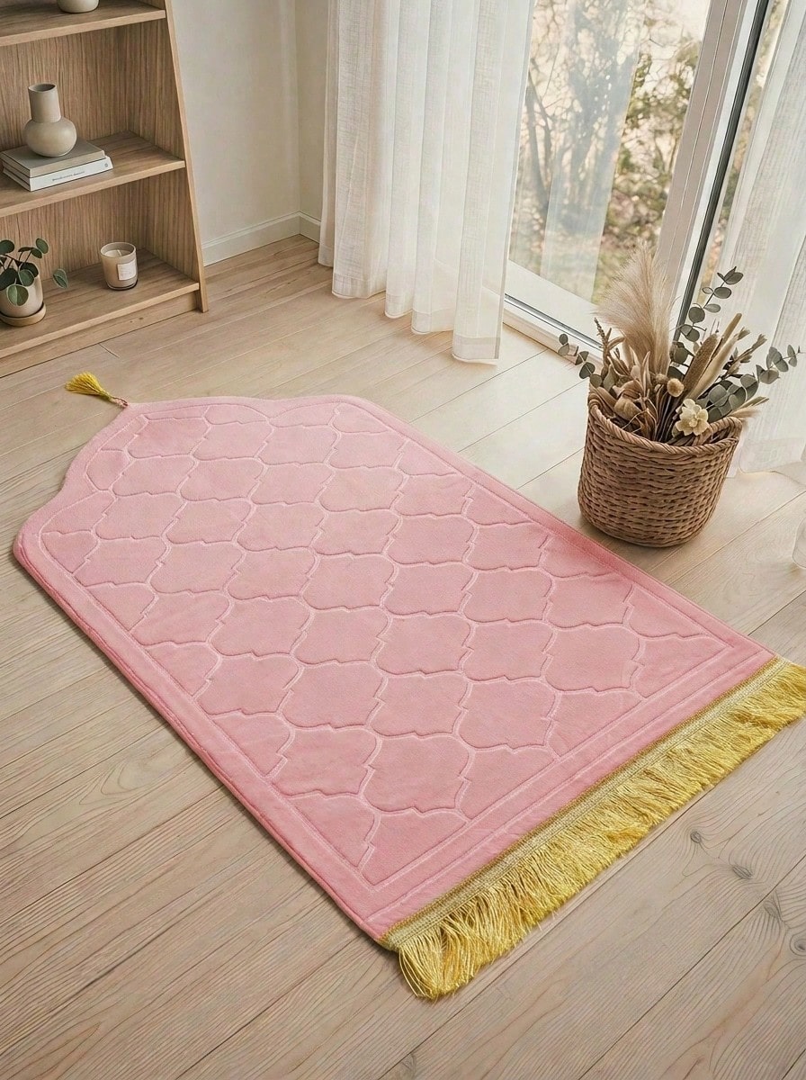 1 Buah Sajadah Flanel Merah Muda, Karpet Sholat Muslim Tebal, Spons Lembut, Karpet Kiblat untuk Ramadan, Dekorasi Rumah, Alas Lantai, Desain Timbul Klasik - Berwarna merah muda - View 1