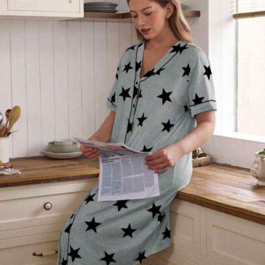 dagjydgfyja Doze Lane Vestido con estampado de estrellas para mujer, vestido tipo cárdigan de ajuste holgado, cómodo, de talla grande, ligero para el verano - Multicolor - Ver 1