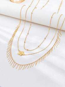 3pcs/Set Summer Spicy Style Bikini Beaded Chain Flower Waist Chain Set - Yellow Gold - View 3
