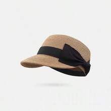 1pc New Fresh Japanese Style Bow Flat Top Equestrian Hat, Women's Summer Sun Protection Straw Hat, Compact Size For Outing - Multicolor - View 8