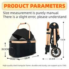 TONSSIDA Luxury Foldable Pet Stroller With Detachable Carrier, 3-In-1 Dog Stroller With Trolley Handle, Travel Pet Carriage For Small Dogs & Cats - Black - View 9
