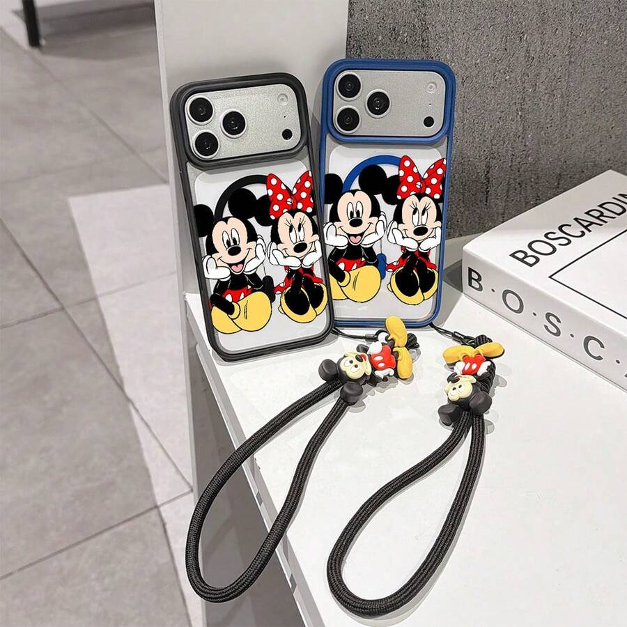 This Disney Mickey Mouse Pattern Lanyard Phone Case Features A Strong Magnetic Closure And Full Coverage Of Acrylic And TPU Material. It's Shockproof, Lightweight, And Suitable For IPhone17/16/11/13/15/15 Plus/15 Pro/15 Pro Max/12/14 Pro Max/11 Pro Max/12 Pro/12 Pro Max/13. It's A Popular Birthday Gift, Business Gift, Durable, Stain-Resistant, And Fingerprint-Resistant New Phone Case For Men And Women. It Also Includes A Mickey Mouse Phone Case And Mickey Mouse Doll Bracelet. Compatible With SamsungGalaxy S20, S21, S22, S23, And S24 Series. It's The Perfect Gift For Friends And Family. This Stylish Phone Case Is Fun, Lightweight, And Durable. IPhone17 Pro Max Phone Case, Minnie Phone Case. - Màu xanh lam - Xem 1