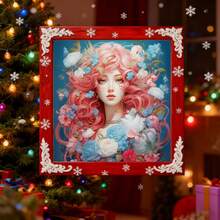 1 Set 46cm/18.11inch Vintage Lady Semi-Finished Cross Stitch Kit, DIY Needlework Materials, 11CT Printed Cross Stitch Decor Painting, Creative Handmade Gift, Full Home Decor Craft Set, Frame Not Included - Retro Girl - View 3