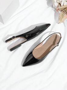 Glossy Pointed Toe Flat Slide Sandals For Women - Black - View 4