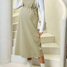 Vestido de peto casual de unicolor para maternidad con bolsillos - Negro01 - Ver 5
