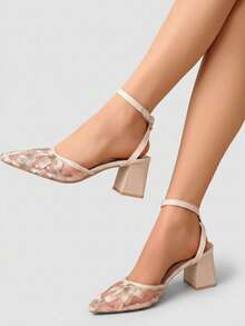 Zapatos de tacón alto de punta fina con bordado floral elegante y de moda, zapatos de verano - Rosa - Ver 9
