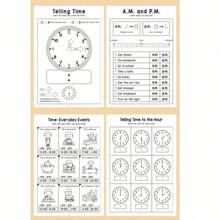 32 Pages Educational Paper Telling Time Workbook, Colorful Cartoon Clock Matching Digital Time Practice, Early Math Reading Preschool Learning Activities Book For Toddlers 3-6, Perfect Birthday Gift Classroom Homeschool Kindergarten Back To School - 彩色 - 查看 7