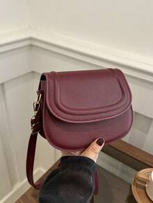 Fashion Solid Color Embossed Mini Saddle Crossbody Bag - Red - View 2