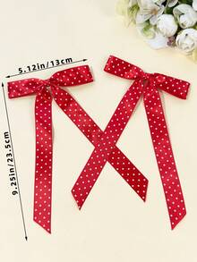 2pcs/Set Women's Satin Polka Dot Long Ribbon Bow Hair Clip, Vintage Youthful Style, Multiple Colors Available, Versatile Hair Accessory Suitable For Daily Commute, Holiday Party, Birthday Party, Shopping, Travel, Photography, Any Occasion, Perfect Gift For Best Friend,Claw Clips - Multicolor - View 9