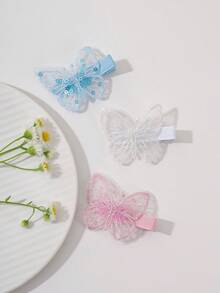 3/6/8入組新款網紗刺繡蝴蝶髮夾，甜美時尚亮片蝴蝶邊緣髮夾，可愛百搭髮飾 - 彩色 - 查看 4